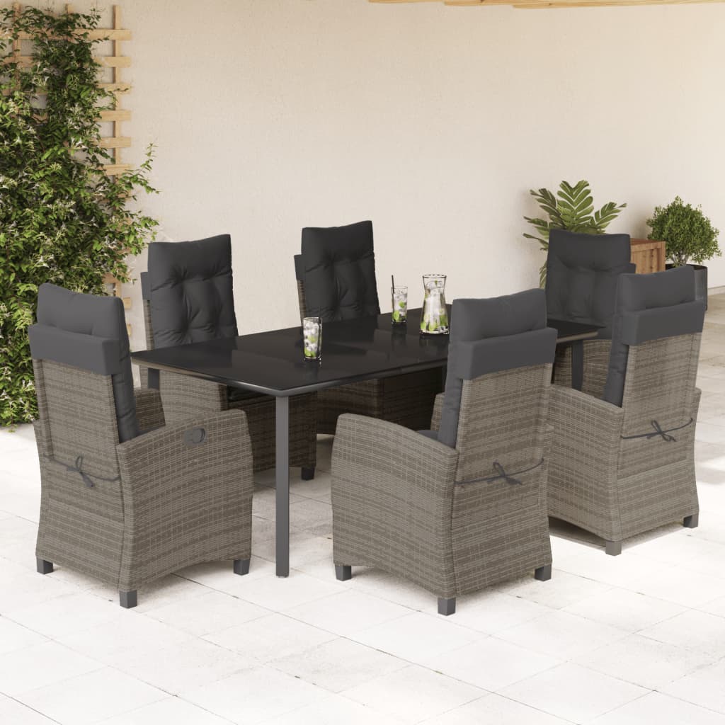 7-tlg. Garten-Essgruppe mit Kissen Grau Poly Rattan